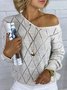 V Neck Knitted Geometric Regular Fit Sweaters