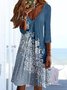 Casual Floral Autumn Natural Daily Jersey Best Sell Three Quarter A-Line Dress for Women