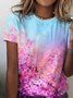 Women Casual Floral Summer Micro-Elasticity Daily Loose Short sleeve Crew Neck Regular T-shirt