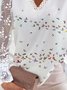 Women Casual Autumn Butterfly V neck Lightweight Daily Lace Long sleeve H-Line Top