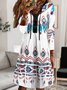 Casual Ethnic Autumn V neck Loose Midi Long sleeve Medium Elasticity Regular Size Dress for Women