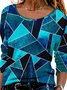 Women Casual Abstract Autumn Lightweight Daily Loose Jersey Crew Neck Regular Size T-shirt