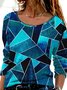 Women Casual Abstract Autumn Lightweight Daily Loose Jersey Crew Neck Regular Size T-shirt