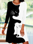 Casual Autumn Cat Loose Long sleeve Crew Neck A-Line Regular Regular Size Dress for Women