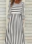 Women Striped Casual Autumn No Elasticity Daily Loose Standard A-Line Regular Size Dress