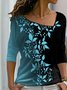 Casual Leaf Autumn Lightweight Micro-Elasticity Daily Jersey Long sleeve H-Line T-shirt for Women