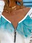 Casual Abstract Autumn Zipper Lightweight Loose Hot List Long sleeve H-Line Top for Women