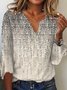 Casual Ethnic Autumn Polyester V neck Micro-Elasticity Daily Three Quarter Regular Size Top for Women