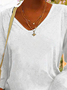Women Casual Plain Autumn V neck Micro-Elasticity Loose Jersey Regular Regular T-shirt