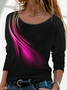 Casual Abstract Autumn Micro-Elasticity Loose Jersey Long sleeve H-Line Regular Size T-shirt for Women
