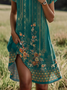 Women's Short Sleeve Summer Green Floral Crew Neck Daily Going Out Casual Midi H-Line T-Shirt Dress Dress