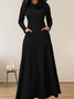 Casual Loose Plain Turtleneck Dress With No