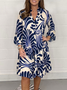 Stand Collar Casual Abstract Regular Fit Dress With No