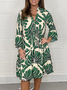 Stand Collar Casual Abstract Regular Fit Dress With No
