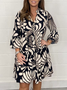 Stand Collar Casual Abstract Regular Fit Dress With No
