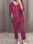 Casual V Neck Two-Piece Set