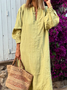 Plain Regular Fit Casual V Neck Dress With No