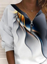 Crew Neck Casual Zipper Ombre Sweatshirt