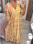 V Neck Ethnic Casual Dress With No