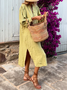 Plain Regular Fit Casual V Neck Dress With No