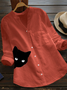 Casual Cotton And Linen V Neck Loose Blouse