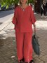 Crew Neck Cotton And Linen Plain Casual Two-Piece Set