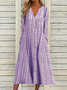 V Neck Cotton And Linen Casual Dress With No