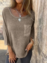Casual Plain Cotton And Linen Blouse