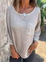 Casual Plain Cotton And Linen Blouse
