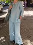 Crew Neck Cotton And Linen Plain Casual Two-Piece Set