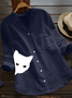 Casual Cotton And Linen V Neck Loose Blouse