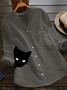 Casual Cotton And Linen V Neck Loose Blouse