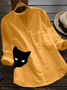 Casual Cotton And Linen V Neck Loose Blouse