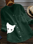 Casual Cotton And Linen V Neck Loose Blouse