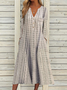 V Neck Cotton And Linen Casual Dress With No