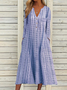 V Neck Cotton And Linen Casual Dress With No