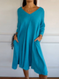 Plain Casual V Neck Dress With No
