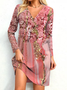 Casual Regular Fit Floral V Neck Dress With No