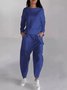 Casual Crew Neck Plain Two-Piece Set