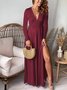V Neck Casual Plain Regular Fit Dress With No