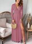 V Neck Casual Plain Regular Fit Dress With No