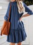 Regular Fit Casual V Neck Plain Dress With No