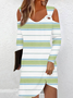 Regular Fit Striped Crew Neck Casual Dress With No