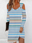 Regular Fit Striped Crew Neck Casual Dress With No