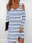 Regular Fit Striped Crew Neck Casual Dress With No