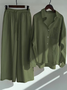 Casual Shawl Collar Loose Plain Two-Piece Set