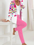 Casual Loose Hoodie Floral Two-Piece Set