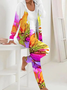 Floral Casual Hoodie Two-Piece Set