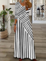 Casual Jersey Striped V Neck Dress With No