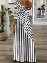 Casual Jersey Striped V Neck Dress With No